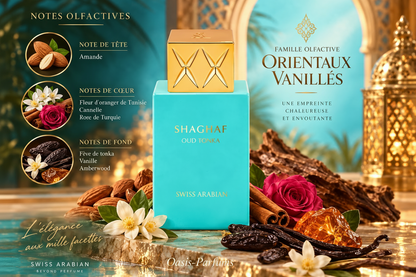 Shaghaf Oud Tonka - Swiss Arabian - Parfum Unisexe 75ml Oriental, Gourmand, Amande, Vanille