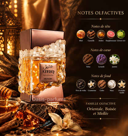 Ateeq Nusuk - Extrait de Parfum Homme - Oriental Miellé Boisé