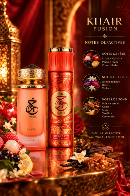 Coffret Khair Fusion Paris Corner - Eau de Parfum 100ml + Déodorant 200ml, le Duo Gourmand Fruité