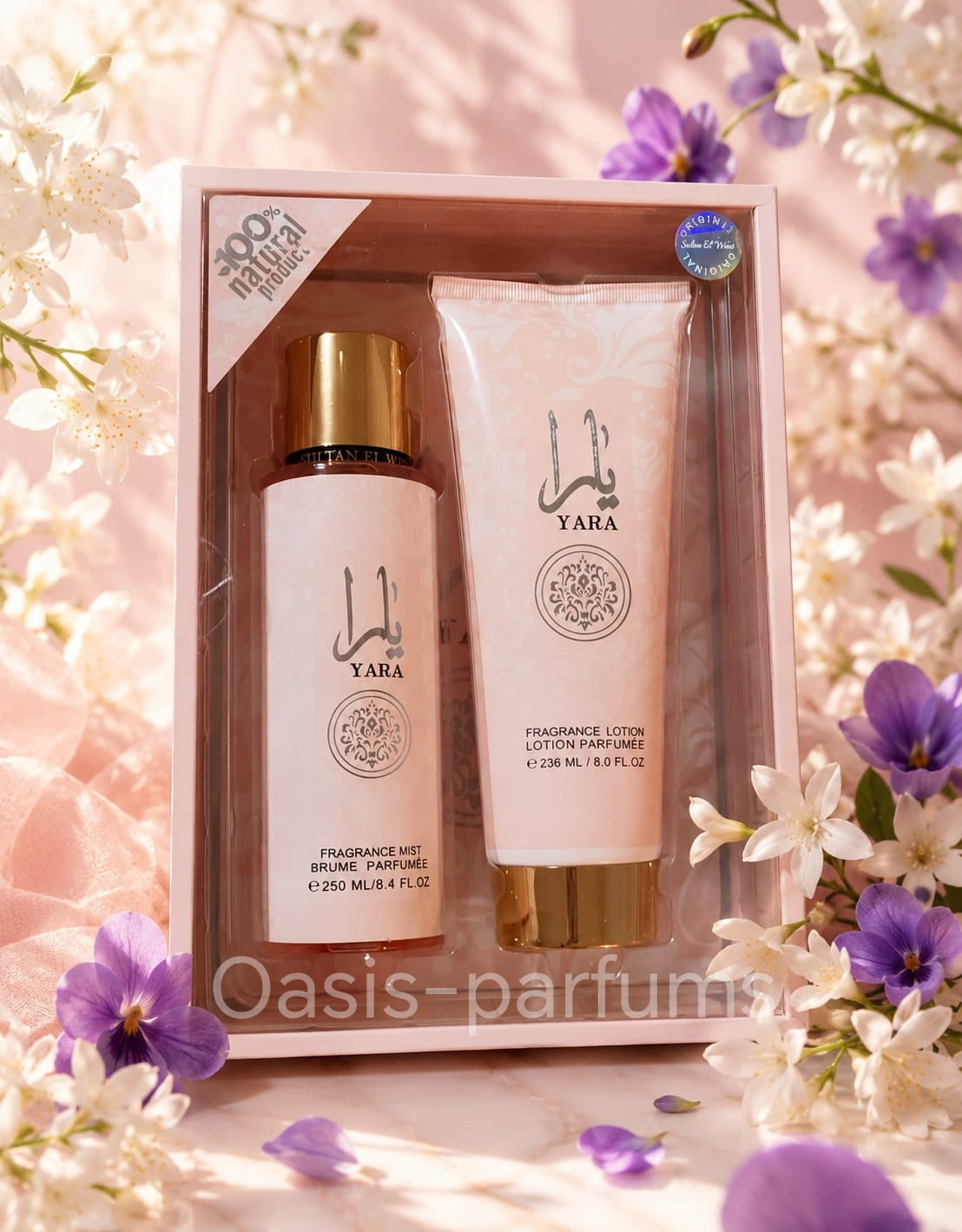Brume 250ml et Lotion 236ml parfumée - Coffret Yara Rose