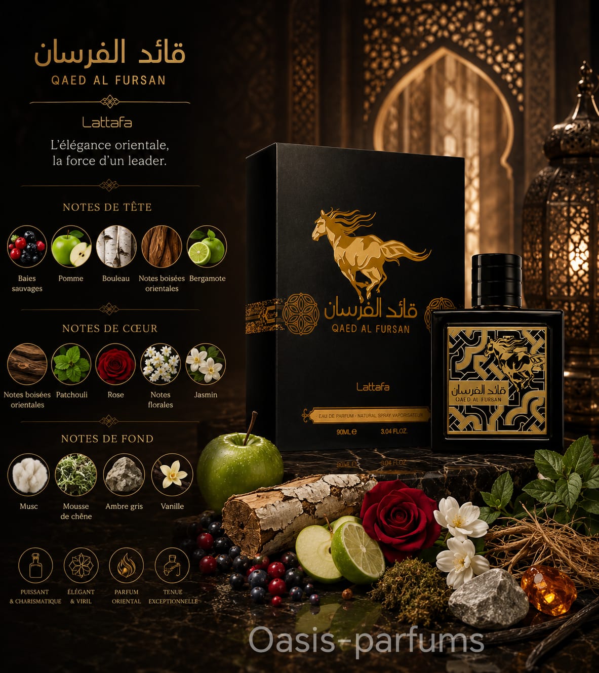 Qaed Al Fursan Noir - Parfum de Luxe Longue Tenue