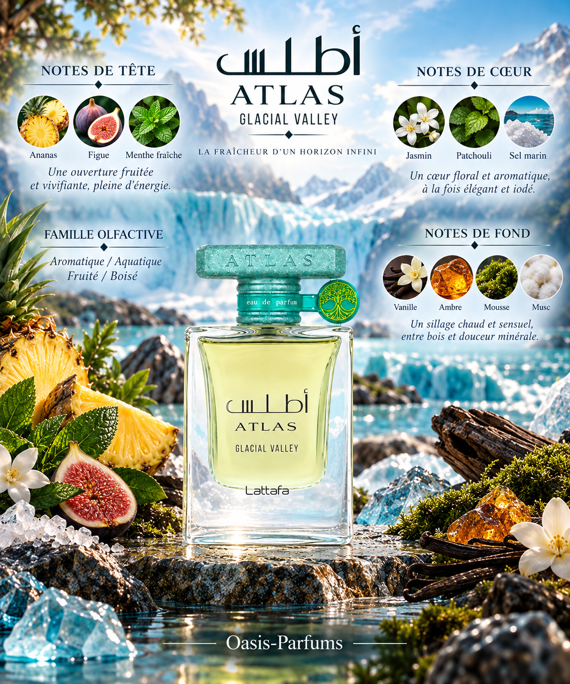 Atlas Glacial Valley - Lattafa - Eau de Parfum unisexe 55ml Aquatique, Fruité, Boisé