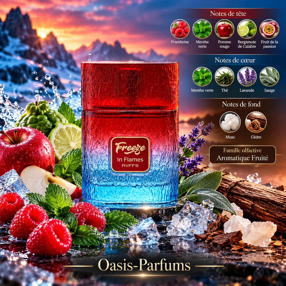 Freeze In Flames - Riiffs - Parfum Mixte 100ml Fruité Mentholé, Aromatique Frais