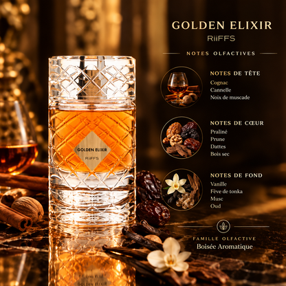 Golden Elixir Riiffs - Parfum Mixte 100ml Gourmand Épicé, Boisé Ambré