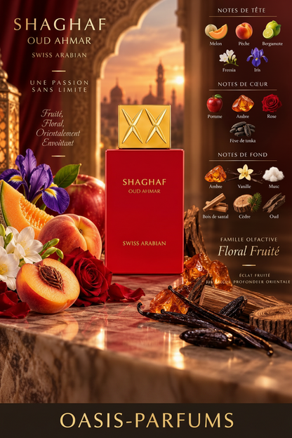 Shaghaf Oud Ahmar - Swiss Arabian - Parfum Unisexe 75ml Floral, Fruité, Boisé, Ambré