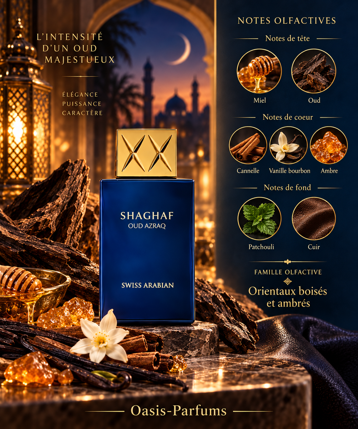 Shaghaf Oud Azraq - Swiss Arabian - Parfum Unisexe 75ml, Oriental, Boisé, Vanillé