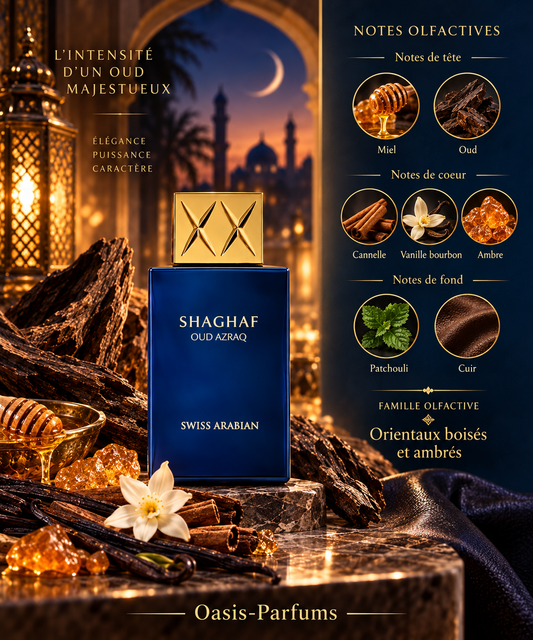 Shaghaf Oud Azraq - Swiss Arabian - Parfum Unisexe 75ml, Oriental, Boisé, Vanillé