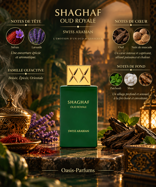 Shaghaf Oud Royale - Swiss Arabian -Eau de Parfum unisexe 75ml Boisée, Épicée, Orientale